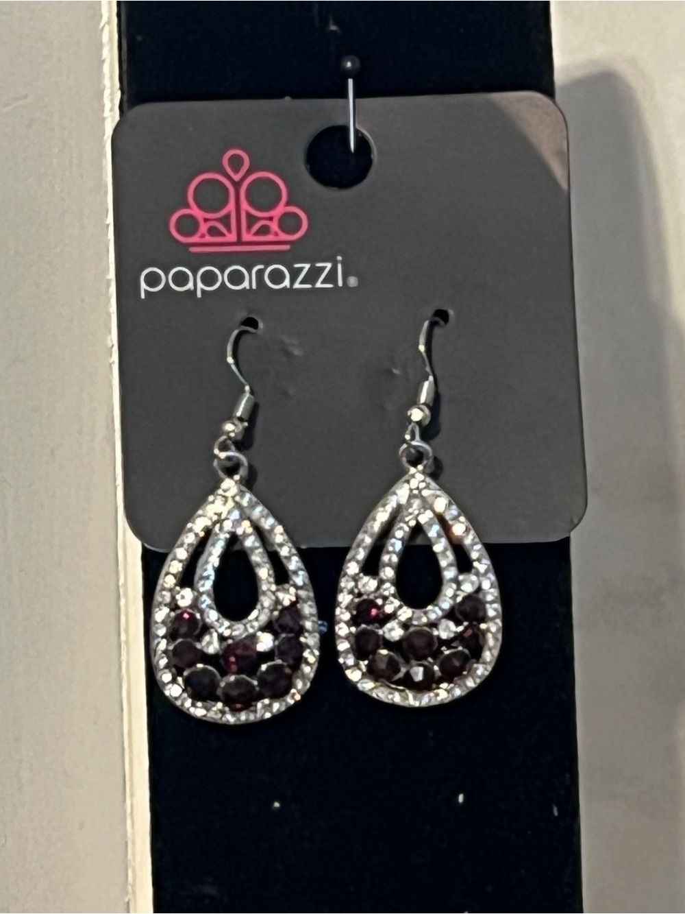 Paparazzi Silver Earrings with Purple Crystal Accents